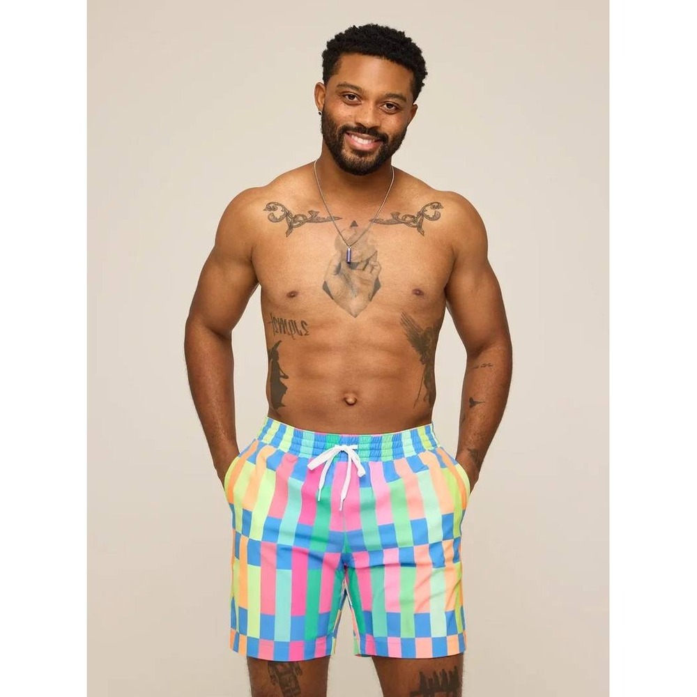 Chubbies Swim Trunks The Technicolor Stitches Blue/Pastel Block Size XL